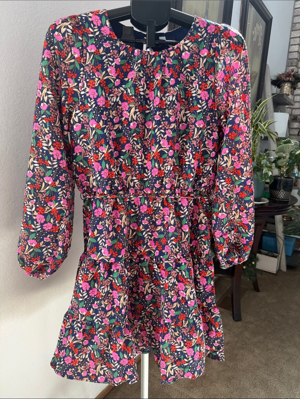 Draper James Navy Floral Long-Sleeve  Dress with Pink & Red Accents